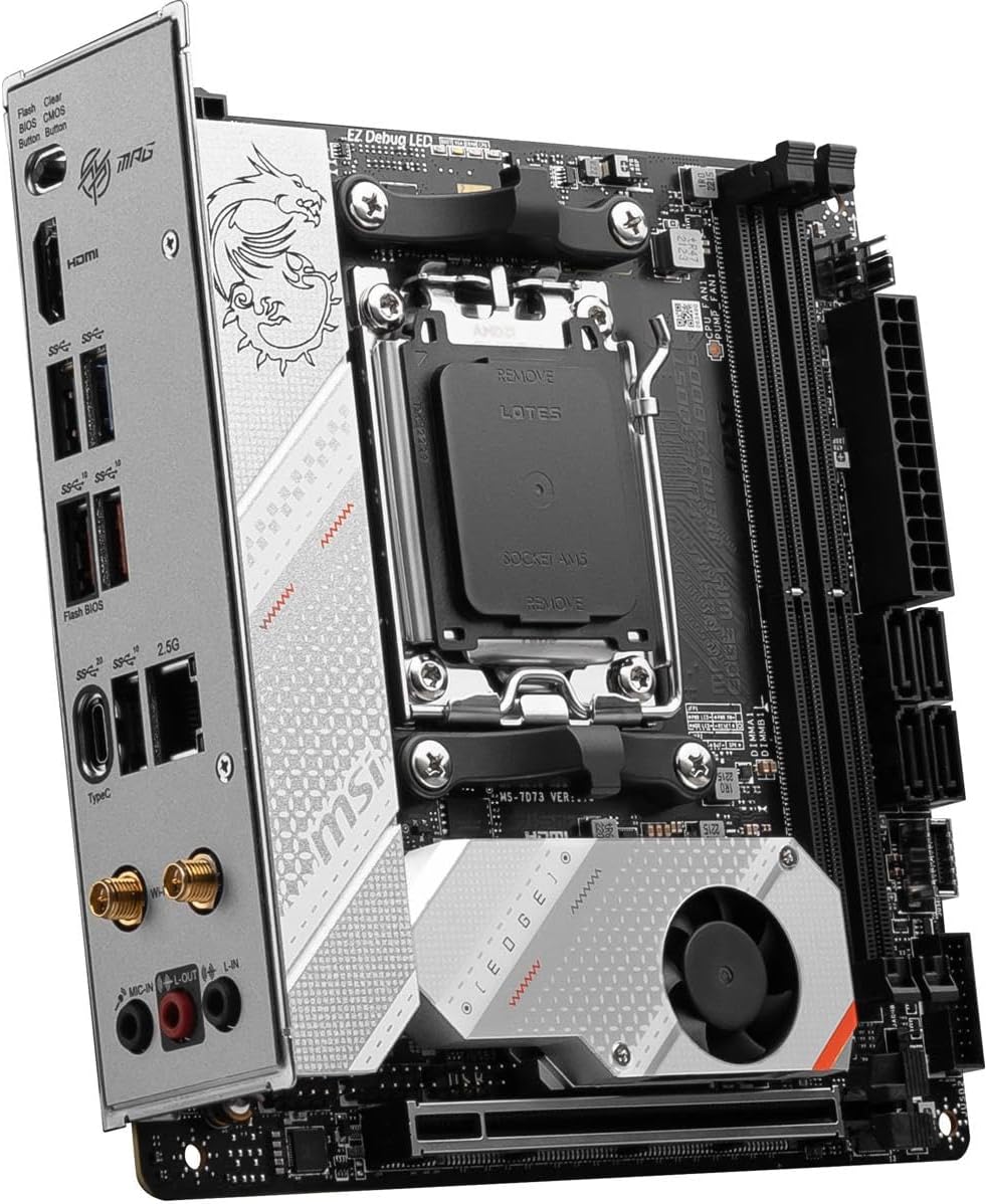 MSI MPG B650I Edge WiFi Gaming Motherboard (AMD Ryzen 9000/8000/7000 Series Processors, AM5, DDR5, PCIe 4.0, M.2, SATA 6Gb/s, USB 3.2 Gen 2, HDMI, Wi-Fi 6E, Bluetooth 5.3, 2.5Gbps LAN, Mini-ITX)