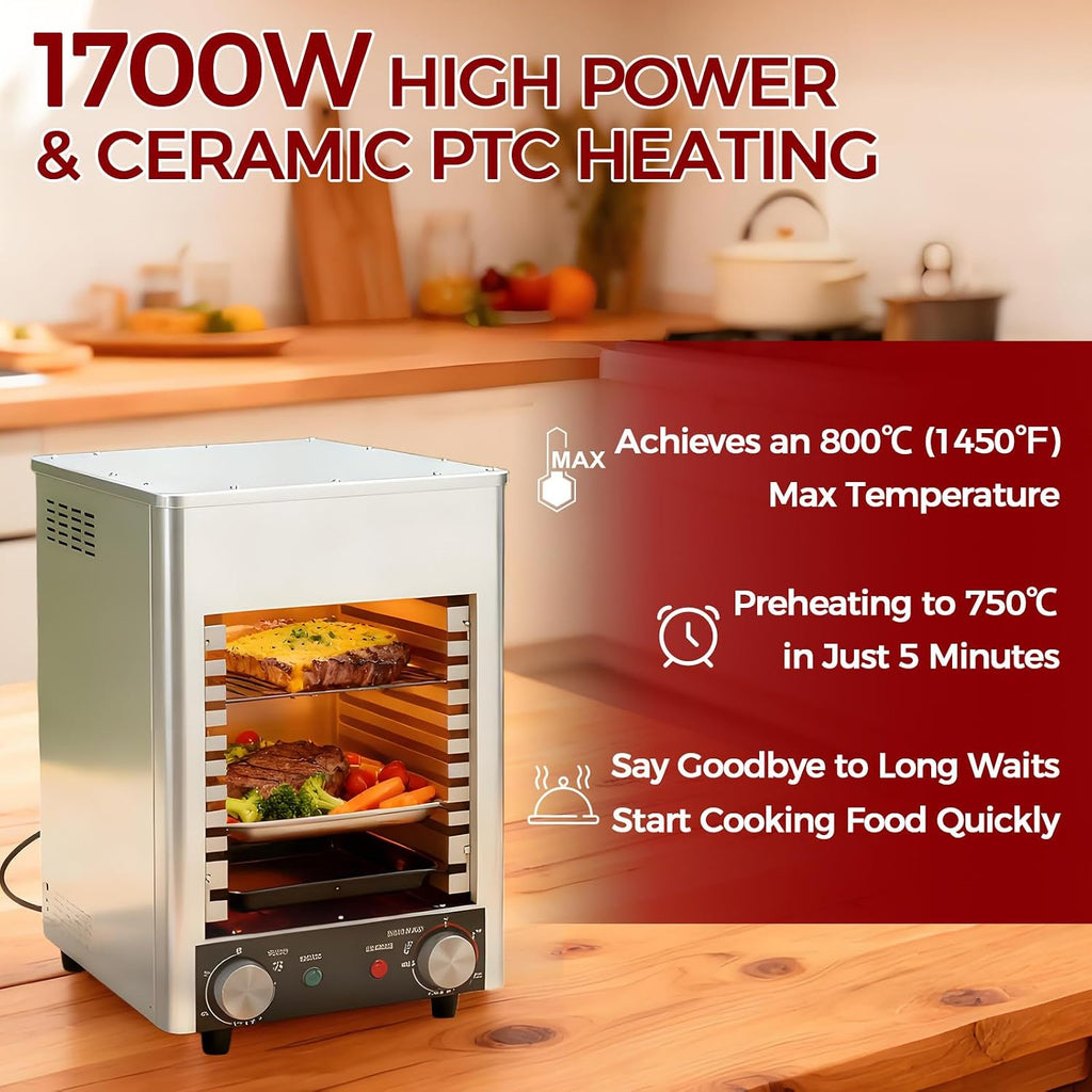 BANGBANGJI 1700W Electric Infrared Grill, Indoor Commercial Grill Oven, Time Temperature Adjustable, Perfect for Professional & Home Cooking Needs