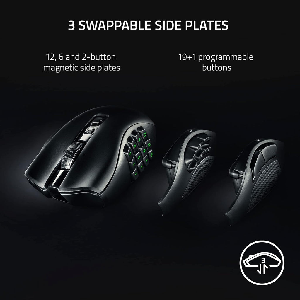 Razer Naga V2 Pro Wireless MMO Gaming Mouse: 19+1 Programmable Buttons w/Swappable Side Plates - HyperScroll Pro Wheel - Focus 30K Optical Sensor - Mouse Switches Gen-3-300 Hr Battery
