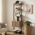 mopio Norwin Ladder Book Shelf, Wall-Mount Storage Rack, Wall Bookshelf, Farmhouse Industrial Bookcase, Narrow Slim Organizer, Steel Frame Display Shelves, Living Room, Bedroom (3-Tier Cabinet Single)
