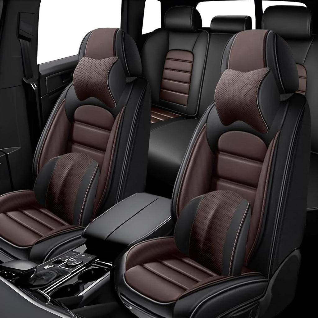 5 Seat Covers for Volvo XC90 2006-2024 Leather Car Seat Covers Waterproof Soft Car Seat Protectors Comfort Premium Automotive Seat Covers with Airbag（Luxury,Black+Coffee）