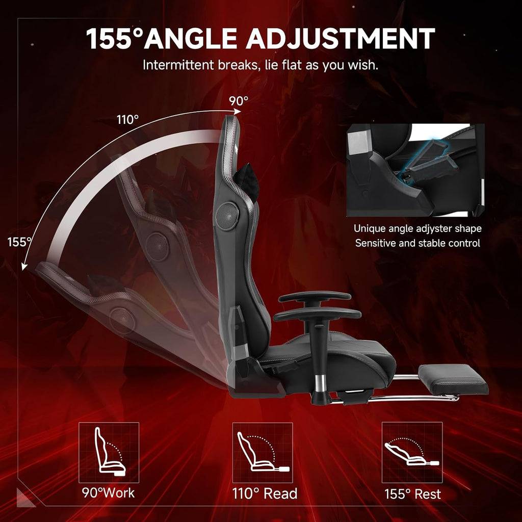 GTPLAYER Gaming Chair,Gamer Chair with Bluetooth and Adjustable Backrest,Seat Height Adjustable Computer Chairs with 3D Armrests,Video Game Chair with Footrest Speakers (Black)