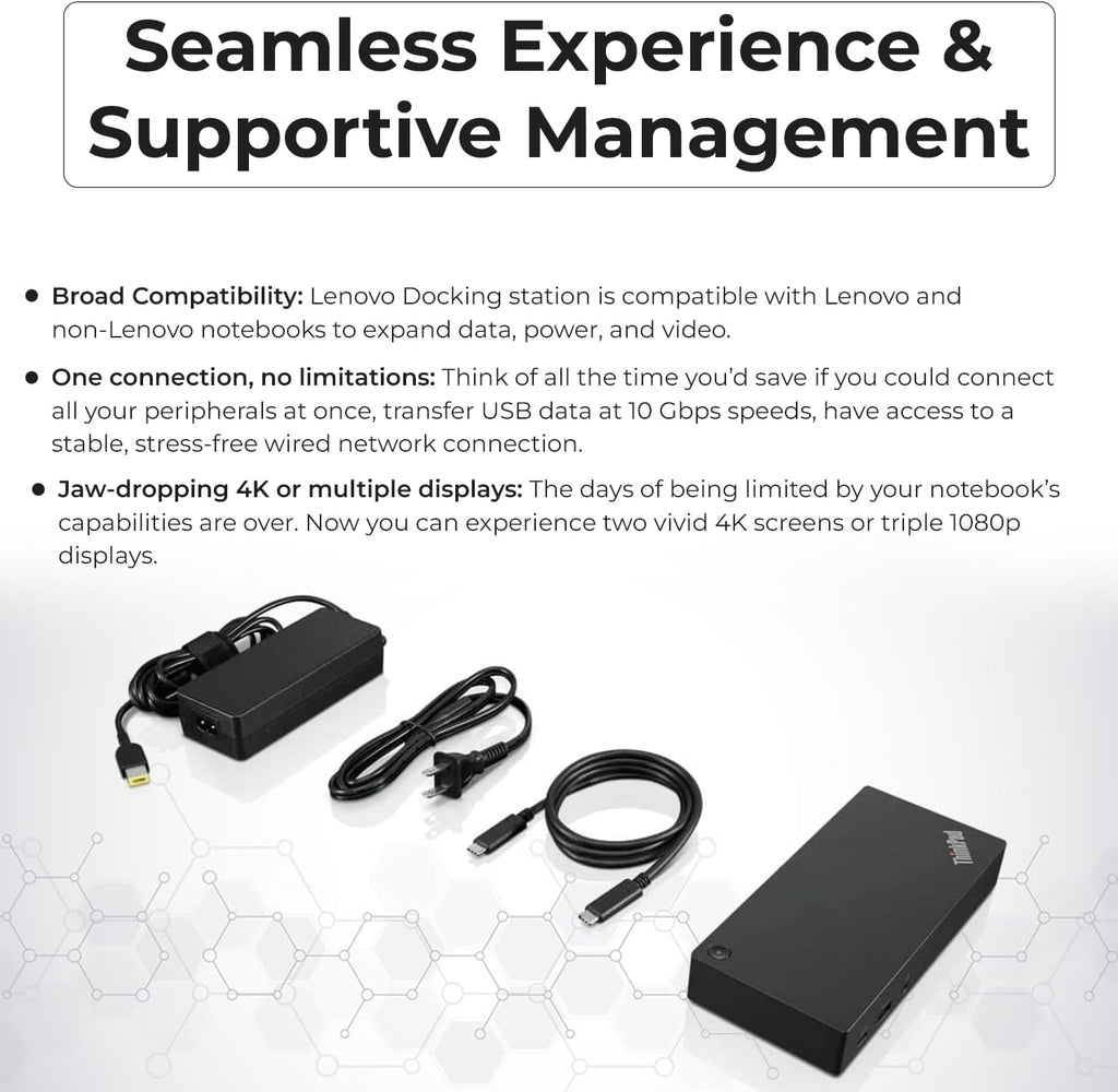 Lenovo 40AS0090US Thinkpad Docking Station Gen 2 - Supports 4K Display, 1 Year Warranty, Lenovo Docking Station with 90W Adapter, HDMI, USB-C, DisplayPort Cables - USB-C Thunderbolt 3 Dock (Renewed)