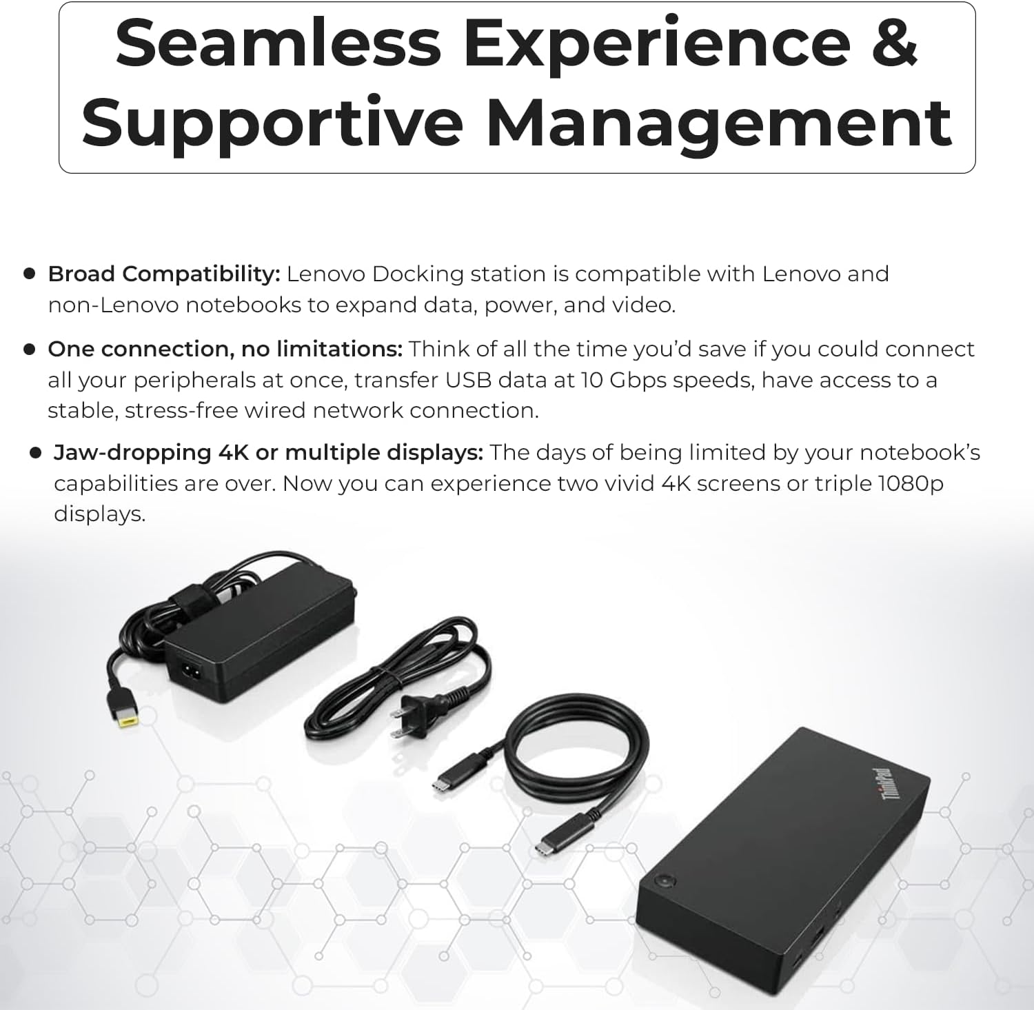 Lenovo 40AS0090US Thinkpad Docking Station Gen 2 - Supports 4K Display, 1 Year Warranty, Lenovo Docking Station with 90W Adapter, HDMI, USB-C, DisplayPort Cables - USB-C Thunderbolt 3 Dock (Renewed)