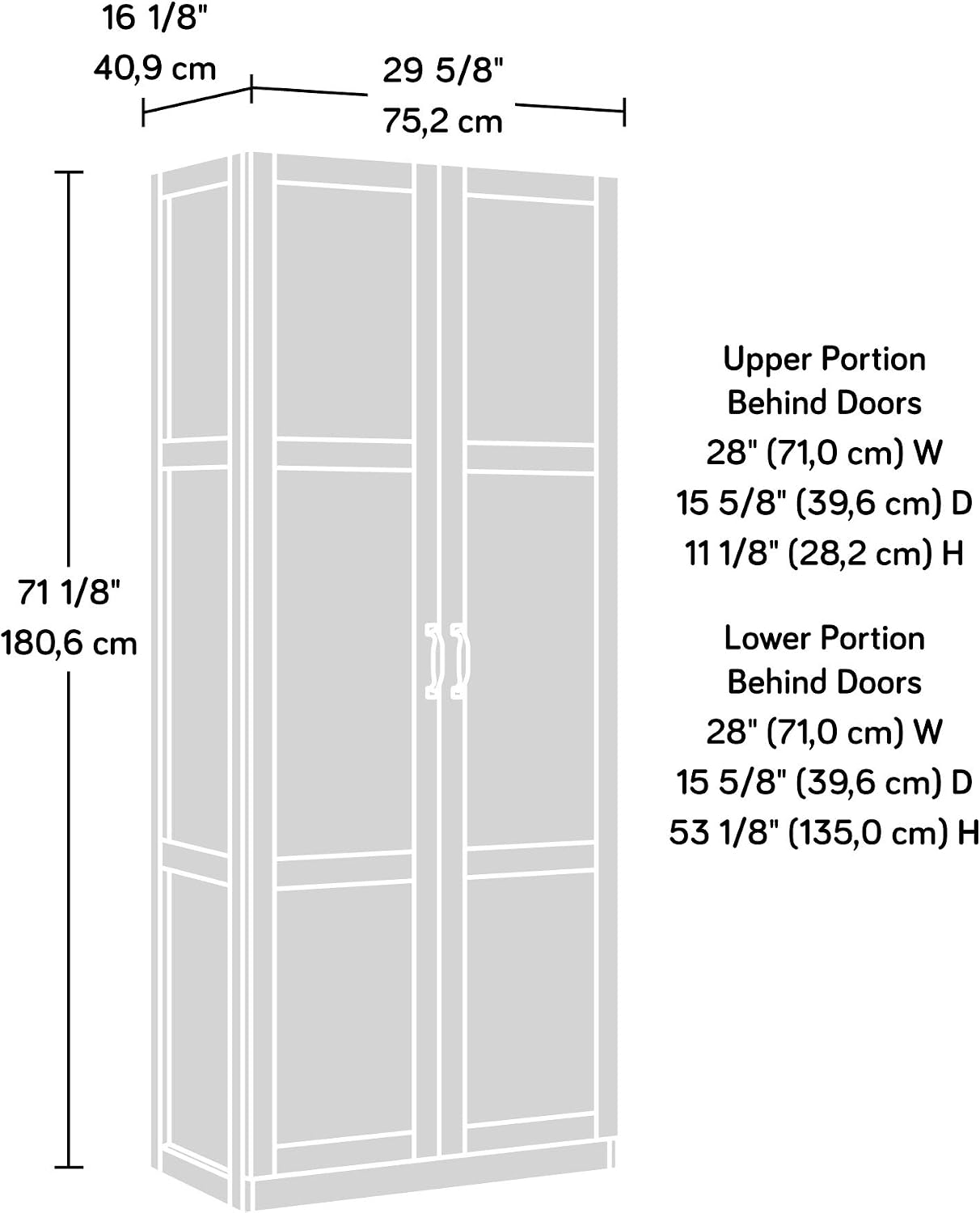 Sauder Select 71' Storage Cabinet, Pantry Cabinet Kitchen Storage with Adjustable Shelves, Bathroom Storage Cabinet, in Silver Sycamore