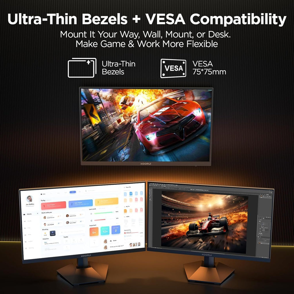 KOORUI 27 Inch 1440p Gaming Monitor 200Hz, 1ms, Fast IPS Screen, HDR400, 95% DCI-P3 Color Gamut, Height/Pivot/Tilt Adjustability, Adaptive Sync Technology, HDMI & DP Ports, 2K Monitor, Black, G2722P