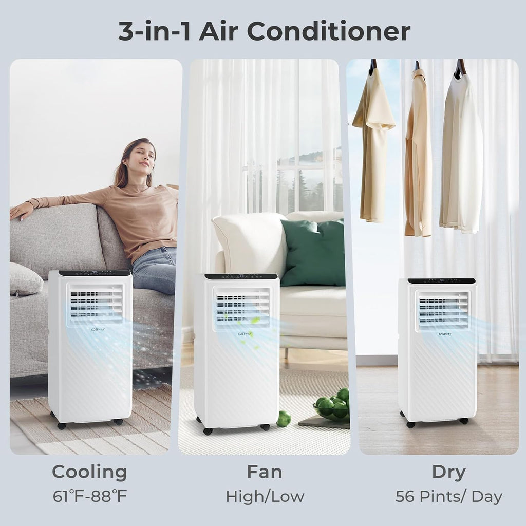 COSTWAY Portable Air Conditioner, 10000 BTU AC Unit with Remote Control, Digital Display, Installation Kit, Casters, 24H Timer, Air Cooler Dehumidifier Fan for Bedrooms Up to 350 Sq.Ft (10000 BTU)