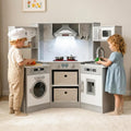 INFANS Kids Kitchen Playset with Real Running Water, Ultimate Wooden Corner Pretend Cooking Set with Simulation Light Sound Stove Storage Cabinet, Play Toy Gift