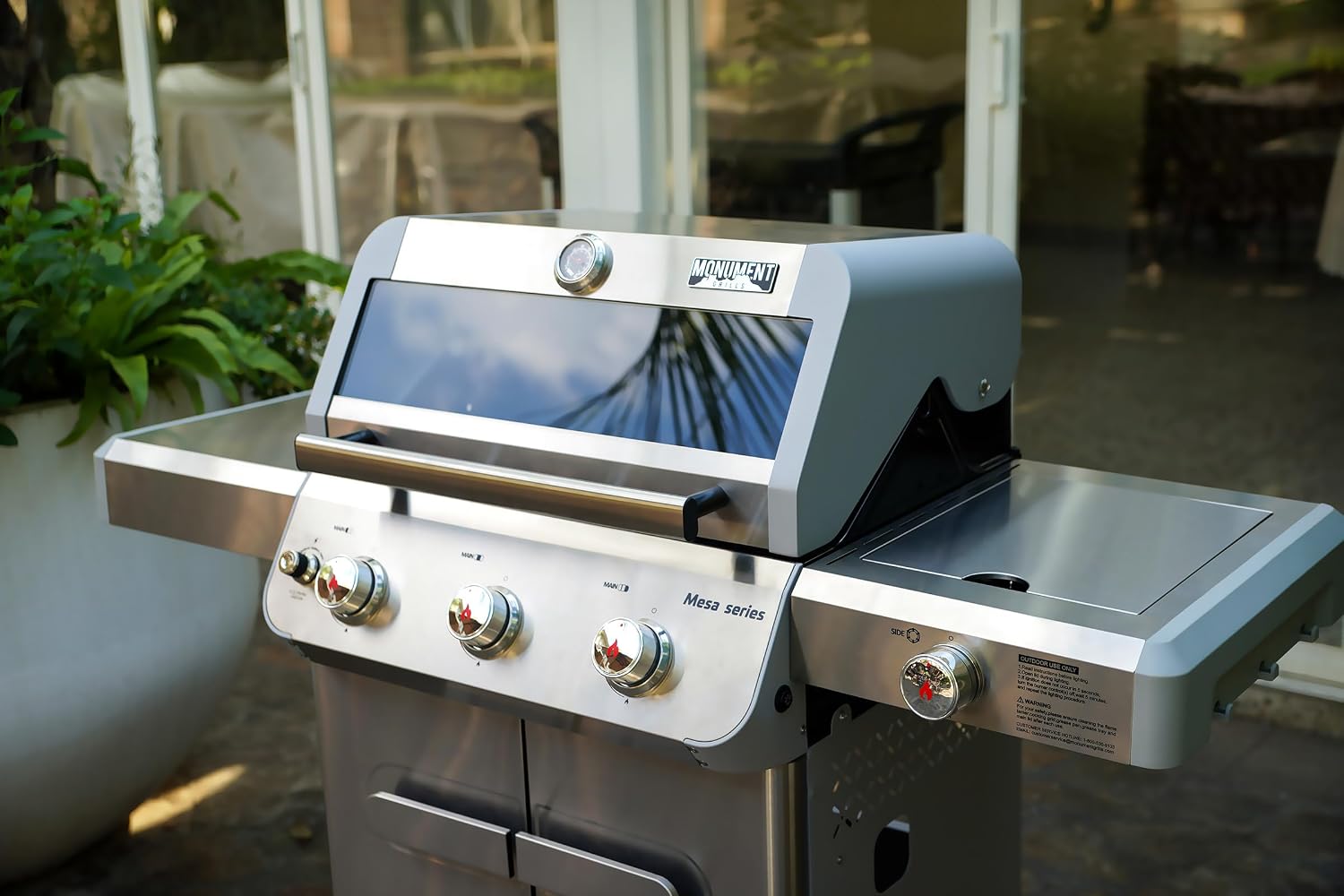 Monument Grills Mesa Series, Outdoor Barbecue Stainless Steel 3 Burner Propane Gas Grill, 48,000 BTU Patio Garden Grill with Side Burner and Knob Controls, Mesa305 with BBQ Cover