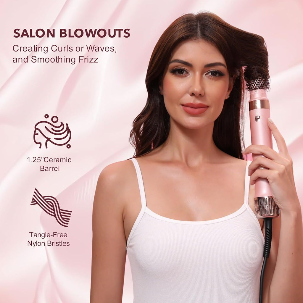 StyleVibe 8-in-1 Air Styler, Hair Dryer & Blow Dryer Brush with Travel Case - Auto Wrap Curls (L/R), Fast Drying, Thermal Round Brush for Smooth Blowouts & Frizz-Free Volume, No Heat Damage