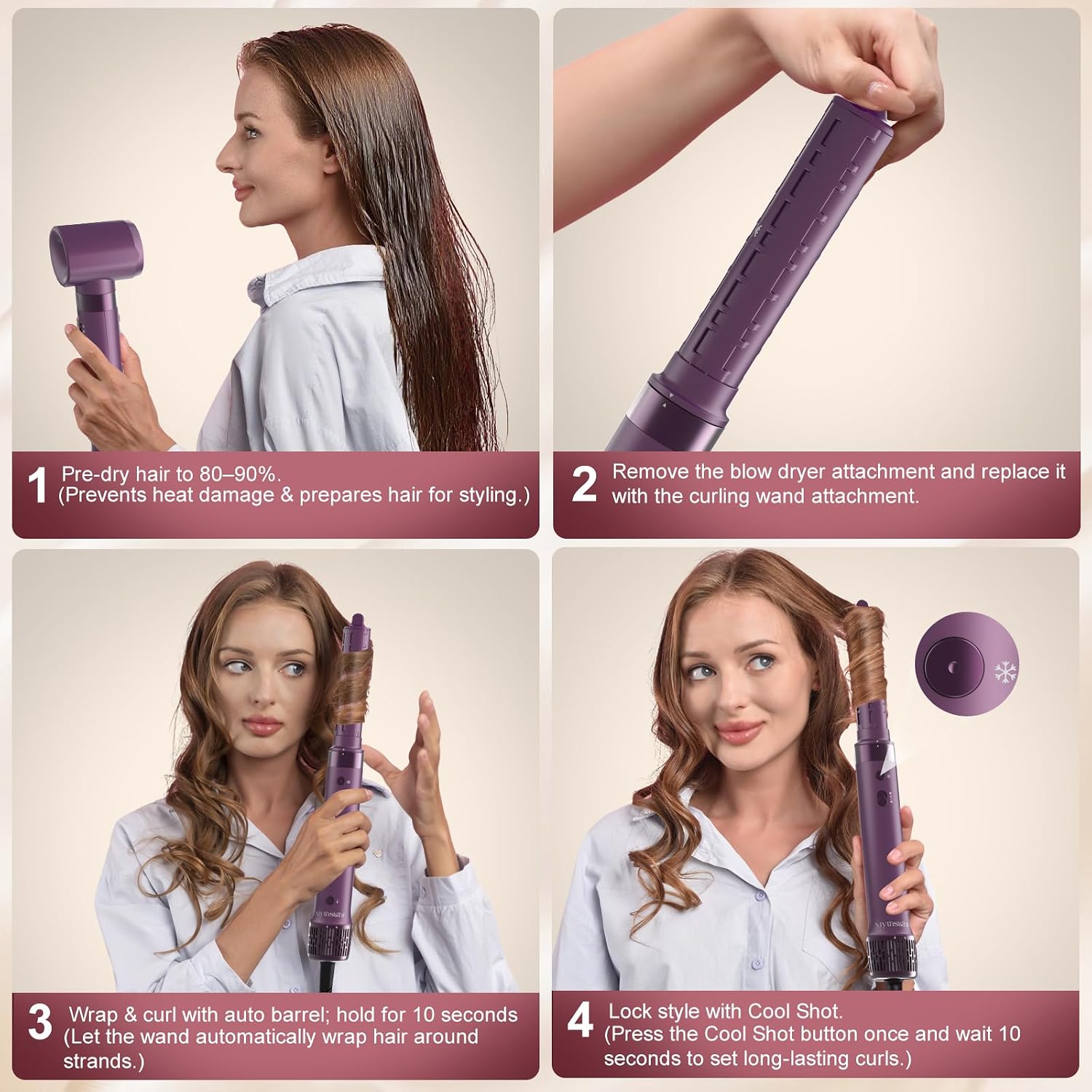 StyleVibe 8-in-1 Air Styler, Hair Dryer & Blow Dryer Brush with Travel Case - Auto Wrap Curls (L/R), Fast Drying, Thermal Round Brush for Smooth Blowouts & Frizz-Free Volume, No Heat Damage