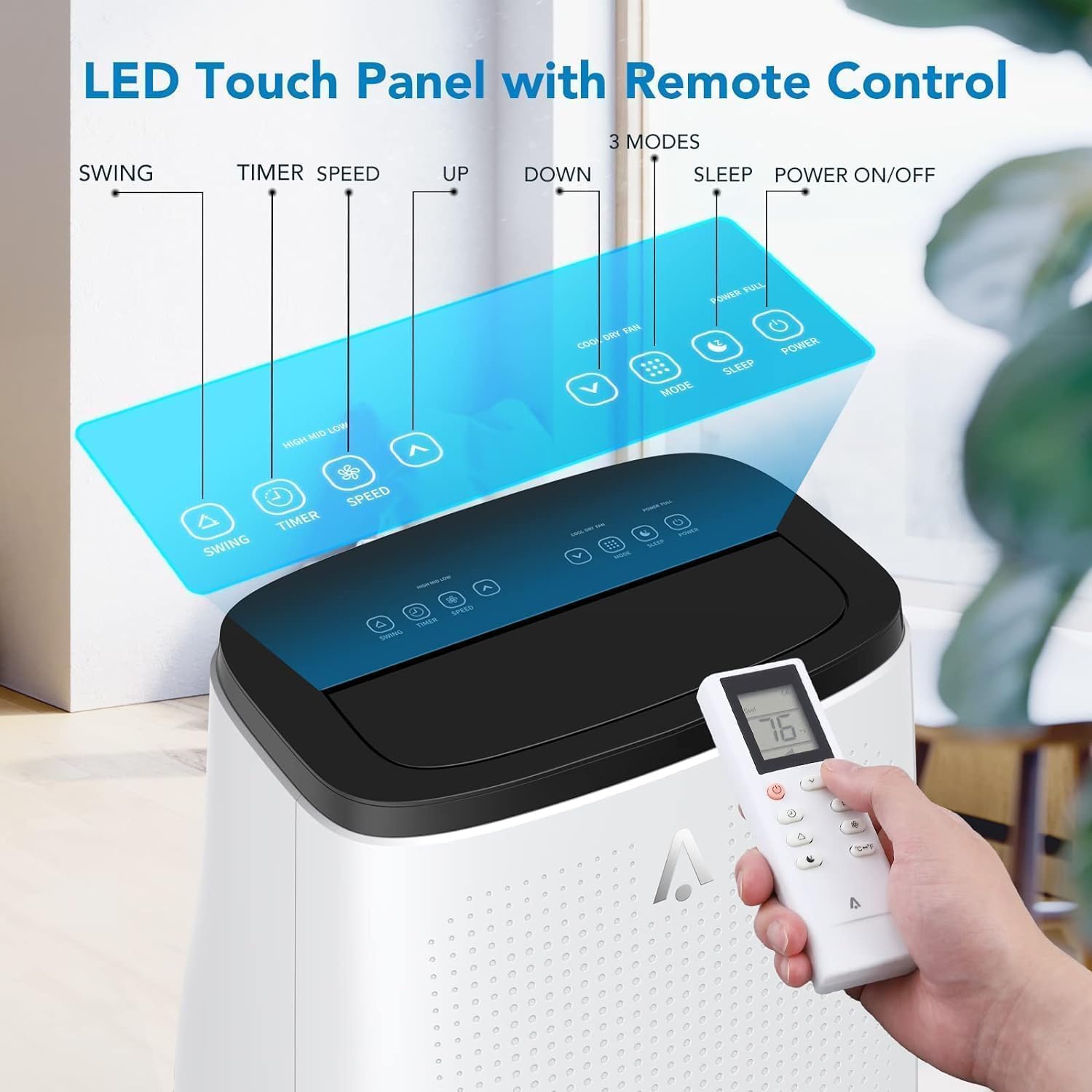 14000 BTU Portable Air Conditioners Cools Up to 750 Sq.Ft, 3-In-1 Portable AC Unit With Dehumidifier, Fan, Cooling Mode & Window Kit, Room Air Conditioner Portable for Bedroom, Living Room, Office