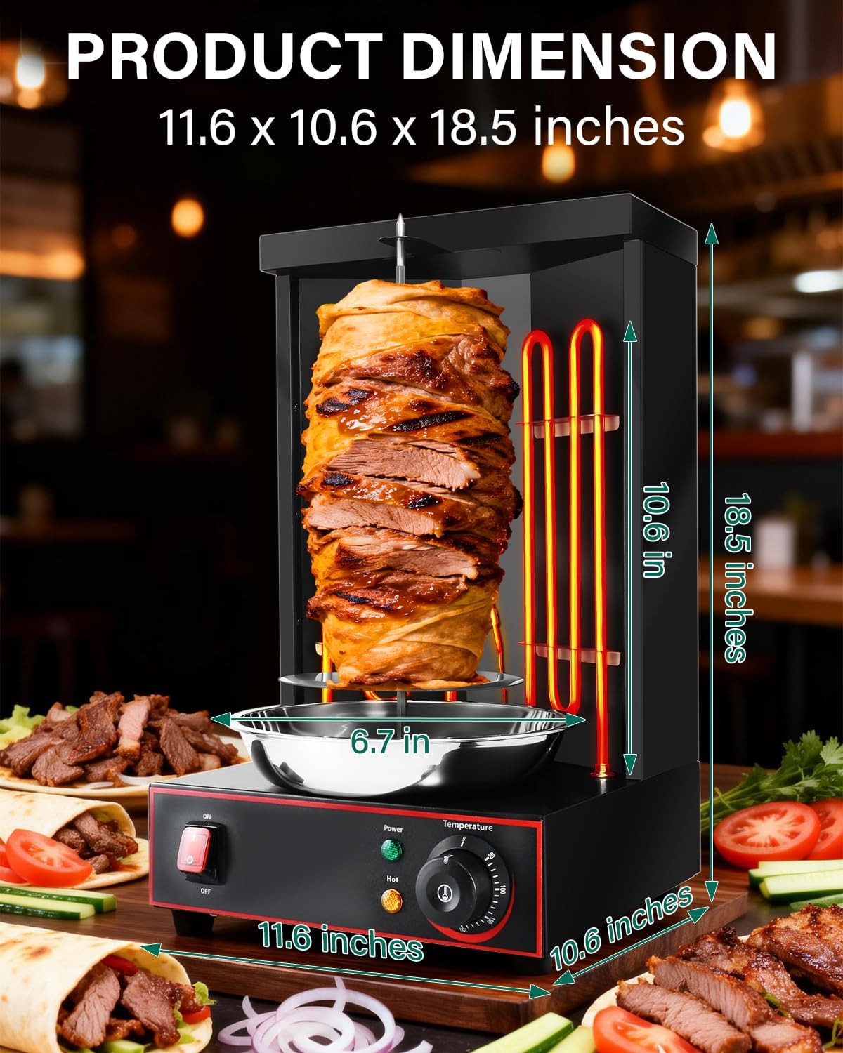 Electric Shawarma Grill Machine Countertop Rotisserie Turkey Maker Vertical Barbecue Oven with Temperature Control for Commercial/Household 122℉-572℉ 110V Black