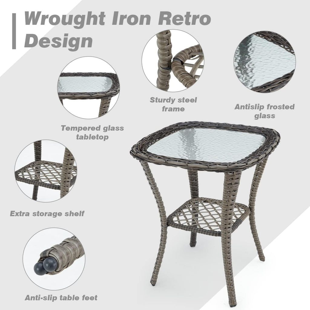 EROMMY 3 Pieces Outdoor Swivel Rocker Patio Chairs, 360 Degree Rocking Patio Conversation Set with Thickened Cushions and Glass Coffee Table for Backyard, Grey