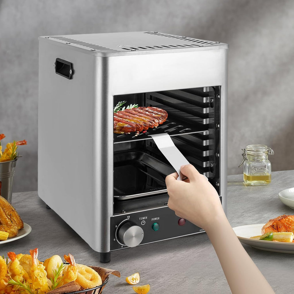1700W Portable Electric Steak Grill Indoor Stainless Steel Countertop Oven with Griddle, Smokeless Electric Infrared Grill, Heats up to 1472℉, BBQ, Grill, Toast, and Broil Beef, Vegetables