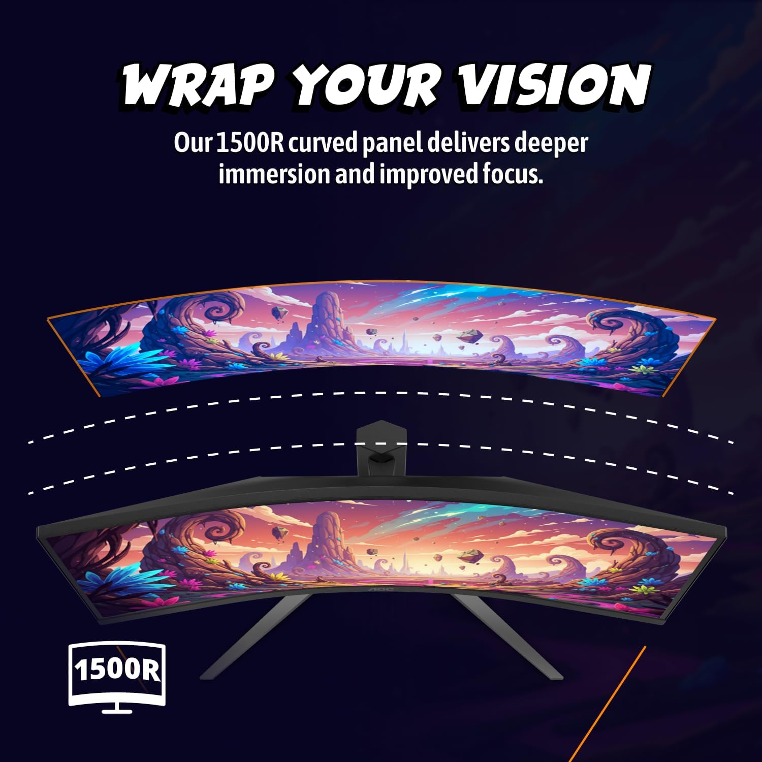 AOC CU34G4H 34 inch Curved Ultrawide Gaming Monitor, WQHD 3440x1440, 200Hz DisplayPort / 100Hz HDMI, 0.3ms MPRT, 1500R VA Panel, Adaptive-Sync, HDR Ready, DisplayPort 1.4, HDMI 2.0