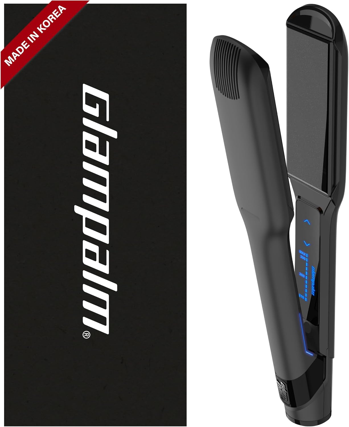GLAMPALM GlamMuse Wide 1.5' | All-Ceramic Flat Iron Infused with Vita-C, Salon Results with Less Heat Damage, Trusted by K-Pop Hair Stylists Hair Straightener for Thick Hair, Silk Press | GP501T