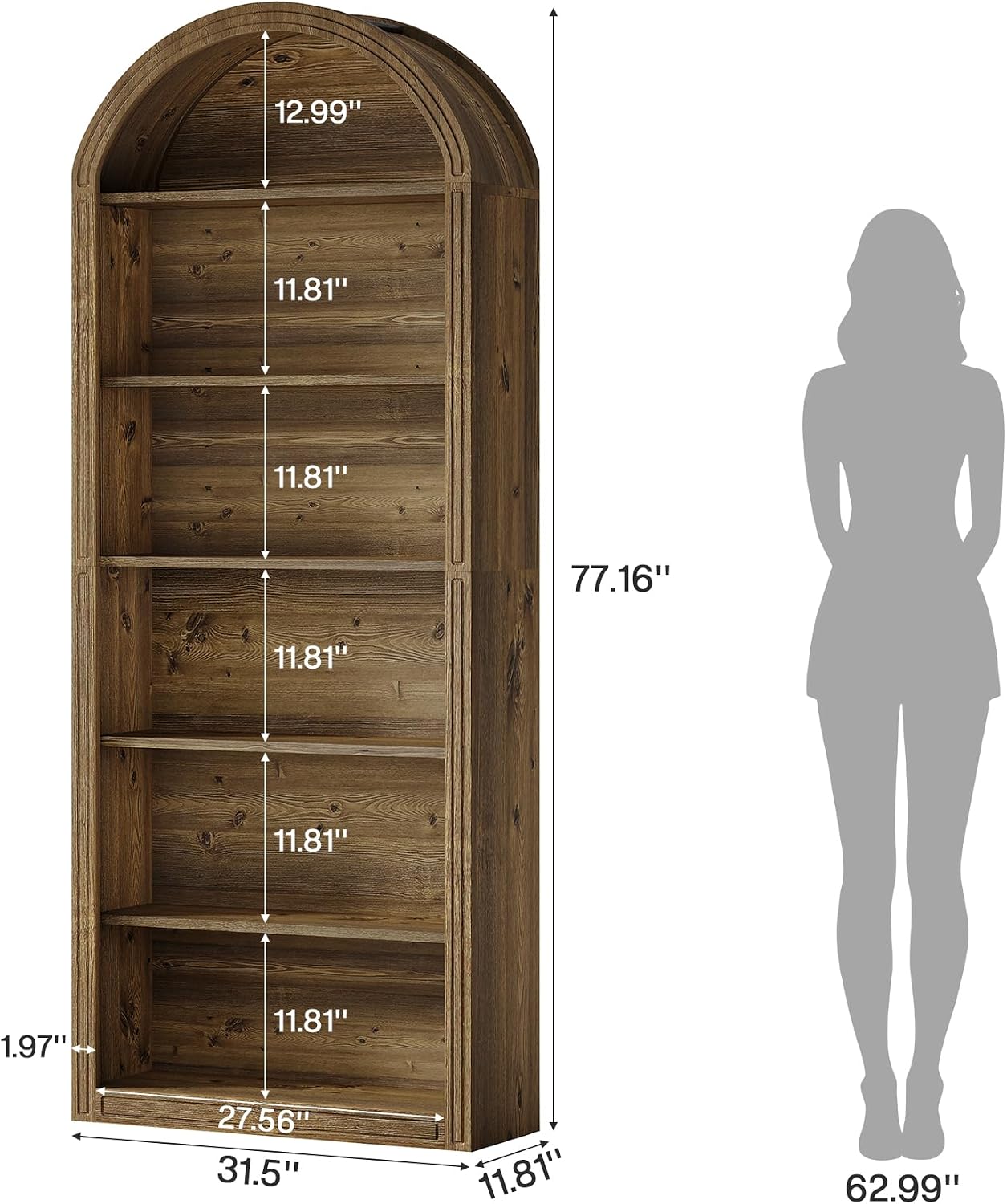 Tribesigns 6-Tier Arched Bookshelf, 77.16' Tall Arched Bookcase Open Display Shelving Unit with Storage Shelves for Living Room, Bedroom, Home Office