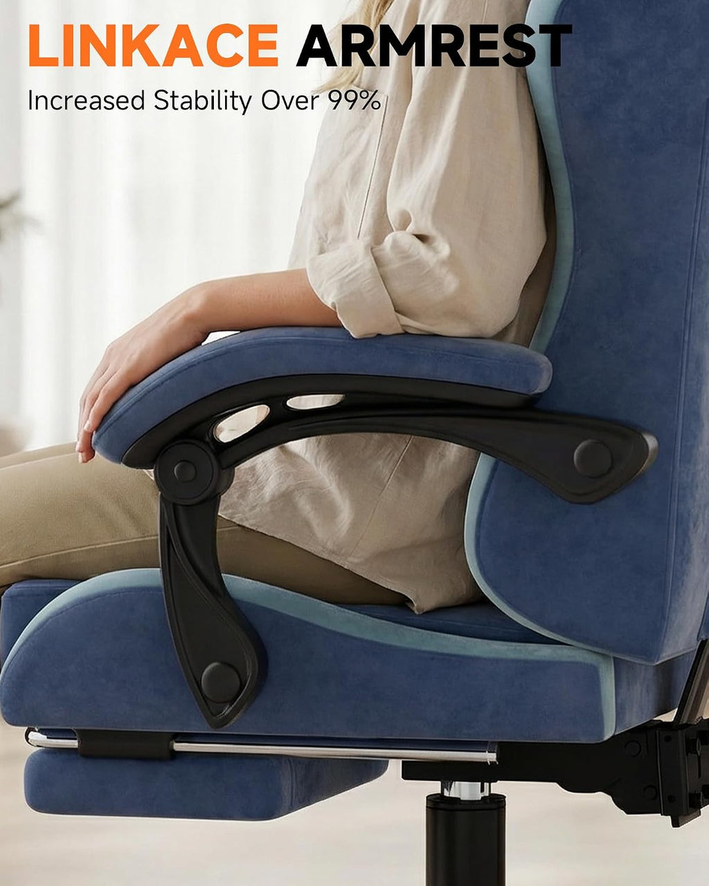 GTPLAYER Gaming Chair for Adults, Ergonomic Computer Gaming Chair with Footrest, Height Adjustable, 90-155° Recline & Removable Headrest Lumbar Support, Blue