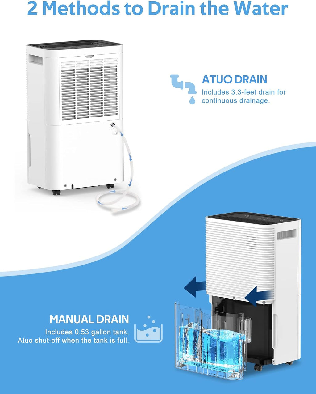 ZAFRO Dehumidifiers for Home, Bathroom, Bedroom, 45 Pints (50 Pint Under 90°F/90% RH) Dehumidifier with Auto Defrost, 4L Water Tank, 3 Colors LED Light, White