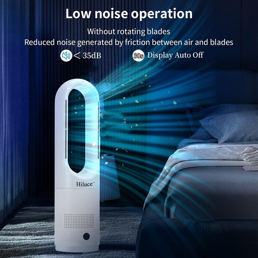Hiluce All Season Bladeless Fan, 1400W Space Heater & 40W Tower Fan Combo with Remote,25dB Quiet Heater Fan Combo,90° Oscillation,8 Speeds, 9H Timer,Fast Safety Heat for Bedroom, Kitchen, Office 22'