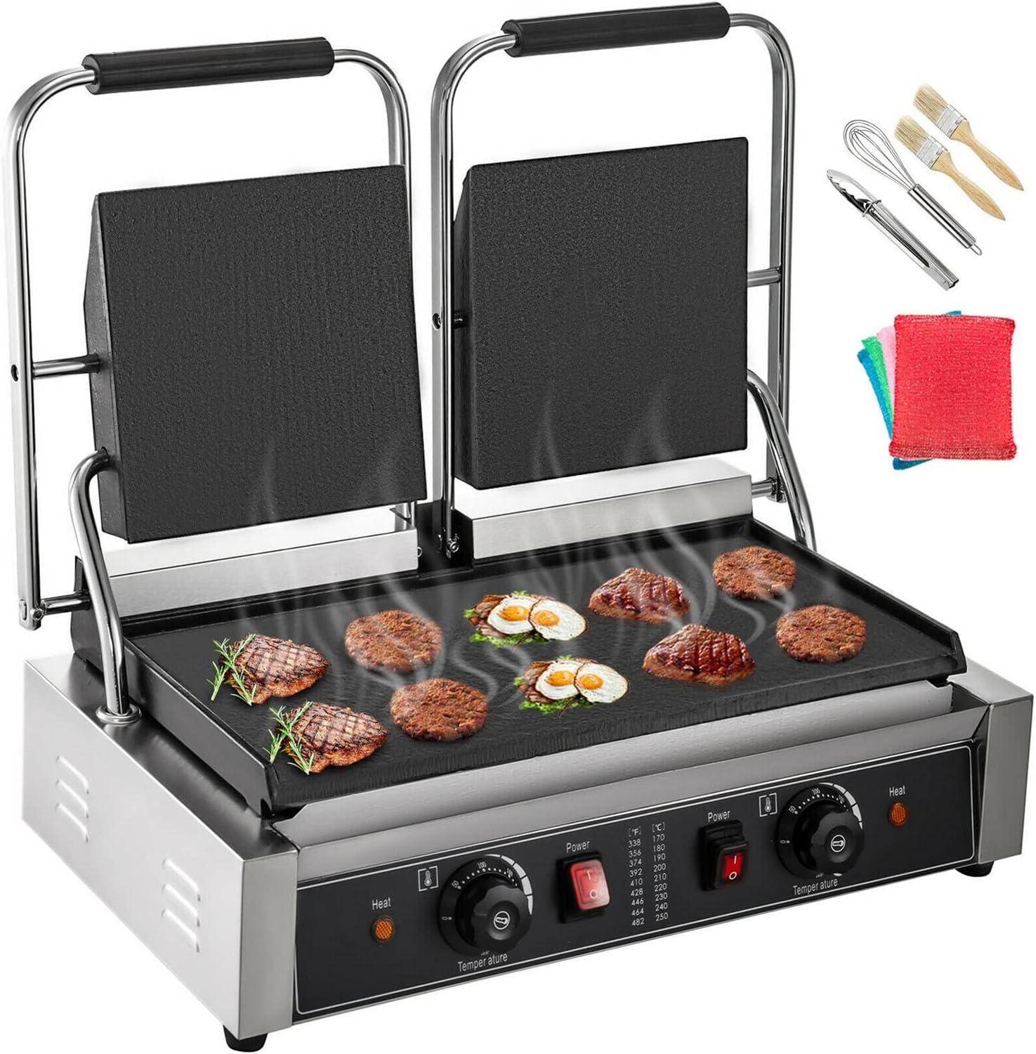 Electric Contact Grill Griddle,Commercial Press Grill,Outdoor Camping Cooking Picnic Grill Pan,for Beginners and Professionals