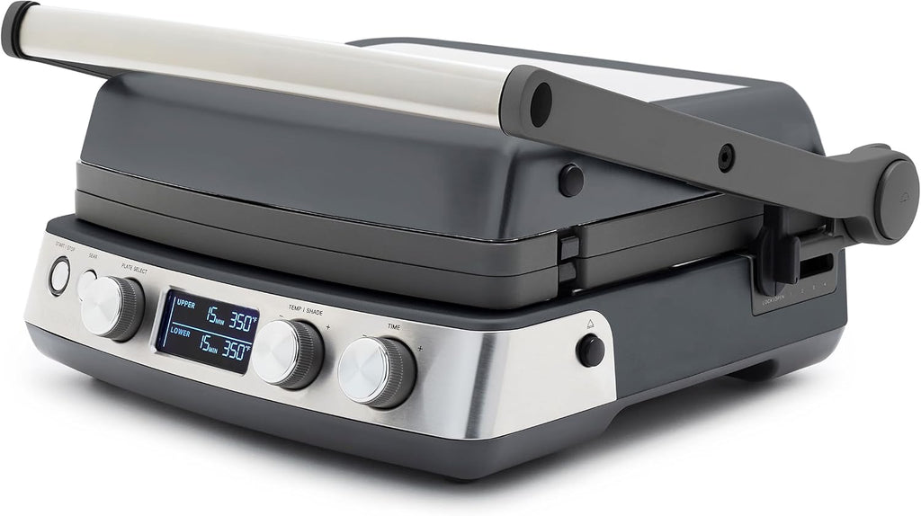 GreenPan Elite 7-in-1 Multi-Function Contact Grill & Griddle, Healthy Ceramic Nonstick Reversible Plates, Adjustable Shade & Shear, Closed Press/Open Flat Surface, PFAS-Free, Graphite