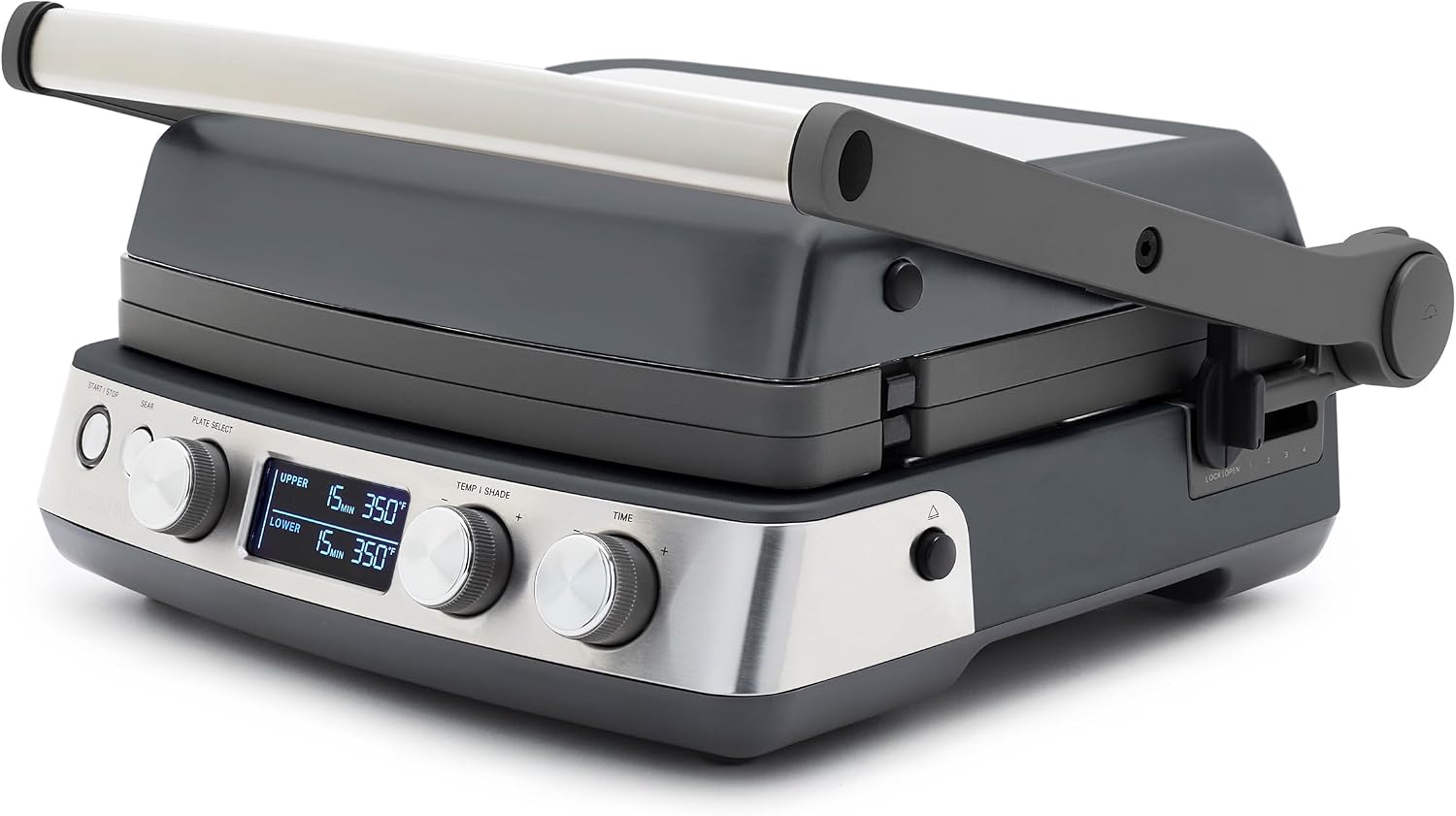 GreenPan Elite 7-in-1 Multi-Function Contact Grill & Griddle, Healthy Ceramic Nonstick Reversible Plates, Adjustable Shade & Shear, Closed Press/Open Flat Surface, PFAS-Free, Graphite