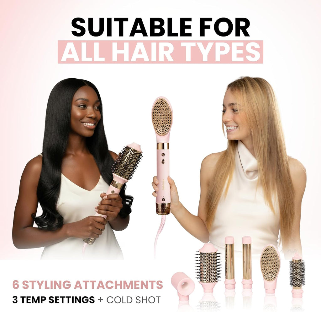 ELLA BELLA® 6 in 1 Professional Hot Air Styler • Powerful Hair Dryer & Straightener Set • Styling Without Heat Damage • Fast Drying Curling Volumizing Straightening • Includes Protective Travel Case