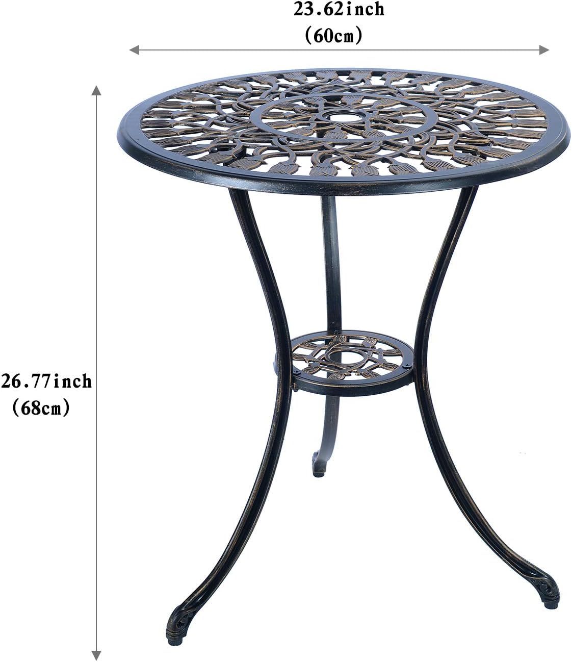 C/G 3 Piece Bistro Set,Outdoor Patio Set,Anti-Rust Cast Aluminum Bistro Table Set for Park Yard Front Porch Furniture(Antique Copper)