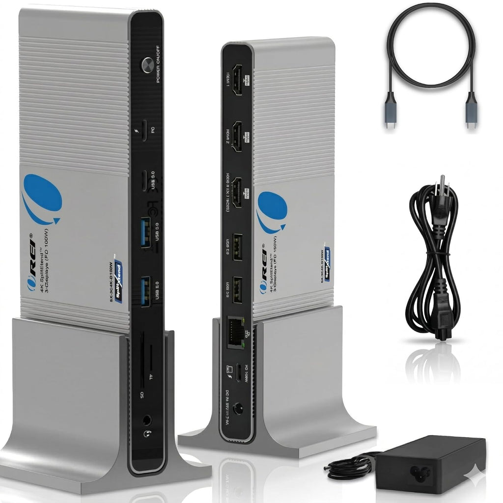 OREI DisplayLink Docking Station 3 Monitors – 3X 4K@60Hz HDMI – 6X USB (4X USB 3.0), Gigabit Ethernet, 100W PD, AUX – Triple Monitor Docking Station with Win & Mac Support