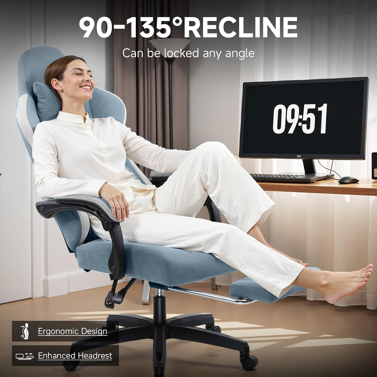 GTPLAYER Gaming Chair, Computer Office Chair with Pocket Spring Cushion, Linkage Armrests and Footrest, High Back Ergonomic Computer Chair with Lumbar Support Task Chair with Footrest