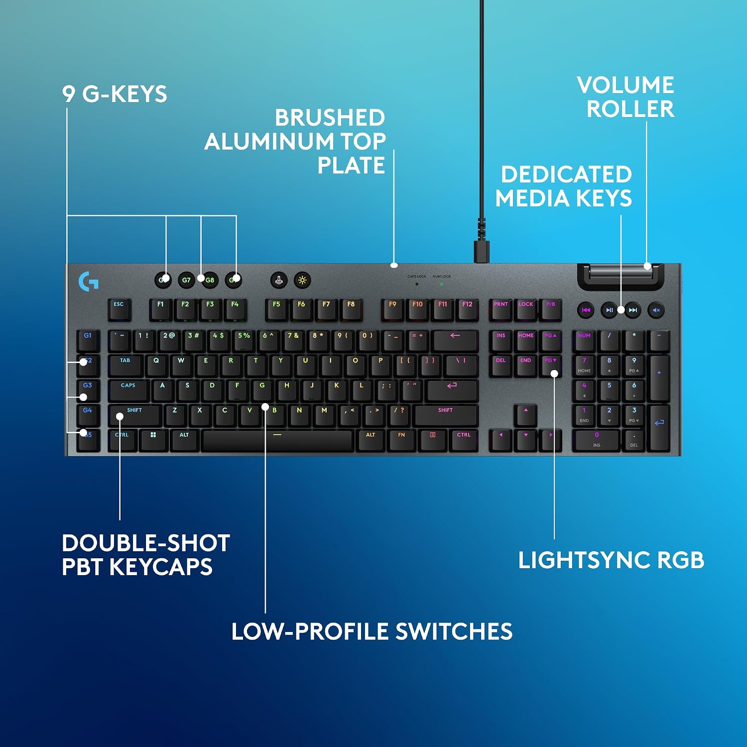Logitech G915 X Low-Profile Wired Mechanical Gaming Keyboard, Double-Shot PBT Keycaps, Fully Programmable Keys, RGB Lighting, Aluminum Finish, GL Red Linear Switches - PC/Mac
