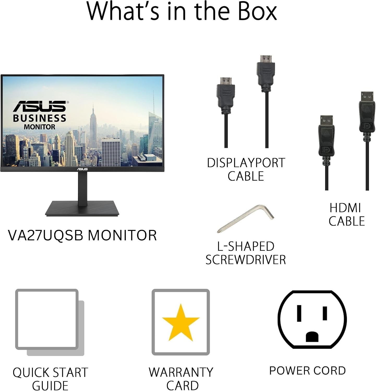 ASUS 27' 4K Business Monitor (VA27UQSB) - UHD (3840 x 2160), IPS, Frameless, HDR10, DisplayPort, Dual HDMI, Speakers, Eye Care, Ergonomic, pivot, swivel, height adjustable, DisplayWidget, 3yr warranty
