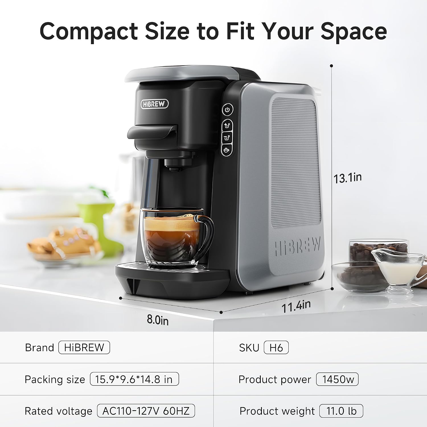 HIBREW H6 6-in-1 Pod Coffee Maker, Express Capsule Espresso Machine, compatible with Kcup*/Nes*/DG*/Espresso Powder. Suitable for Hotels, Homes, and Offices.