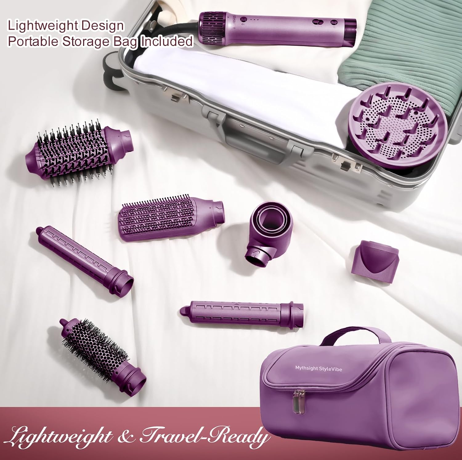 StyleVibe 8-in-1 Air Styler, Hair Dryer & Blow Dryer Brush with Travel Case - Auto Wrap Curls (L/R), Fast Drying, Thermal Round Brush for Smooth Blowouts & Frizz-Free Volume, No Heat Damage