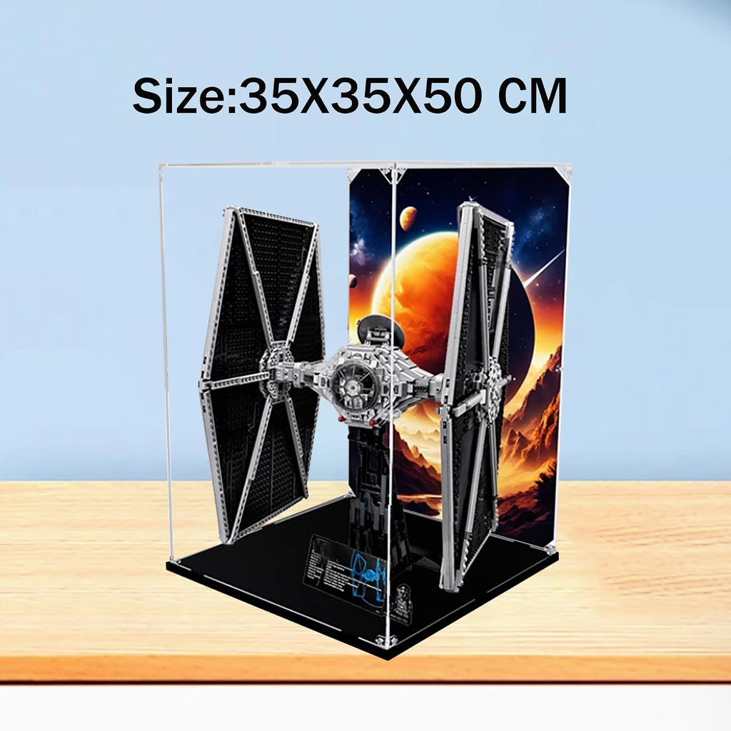 Acrylic Display Case for Lego 75095 TIE Fighter Building Set– Dustproof Display Box & Showcase,, Display Box Compatible with Lego 75095 -Only Display case (Black Base)