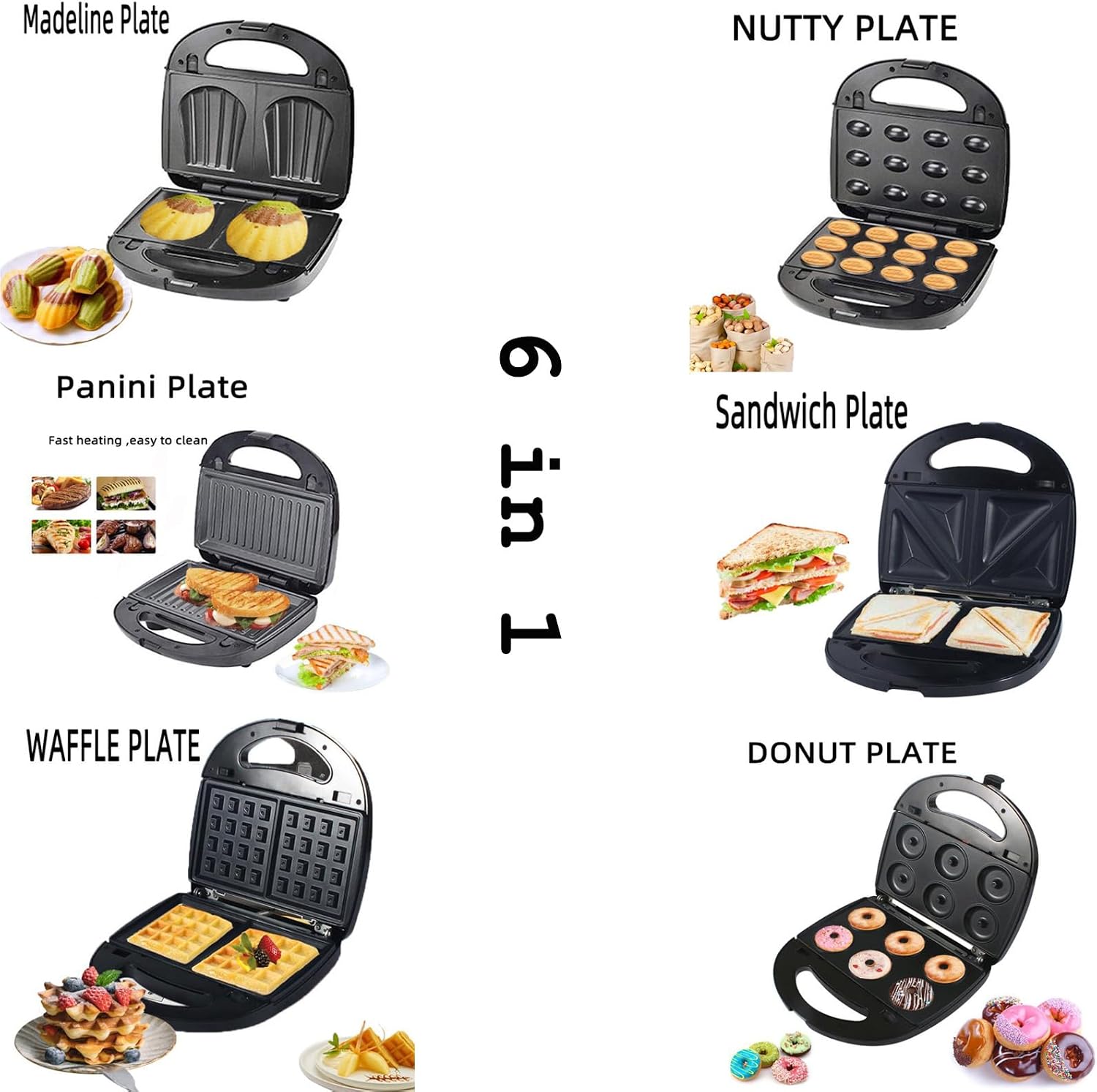 6 in 1 Indoor Grill, Panini Press Grill Sandwich Maker with Cool Touch Handle, Electric Contact Grill and Griddle with Removable Nonstick Grill Plates for Cheese Steak, Stainless Steel