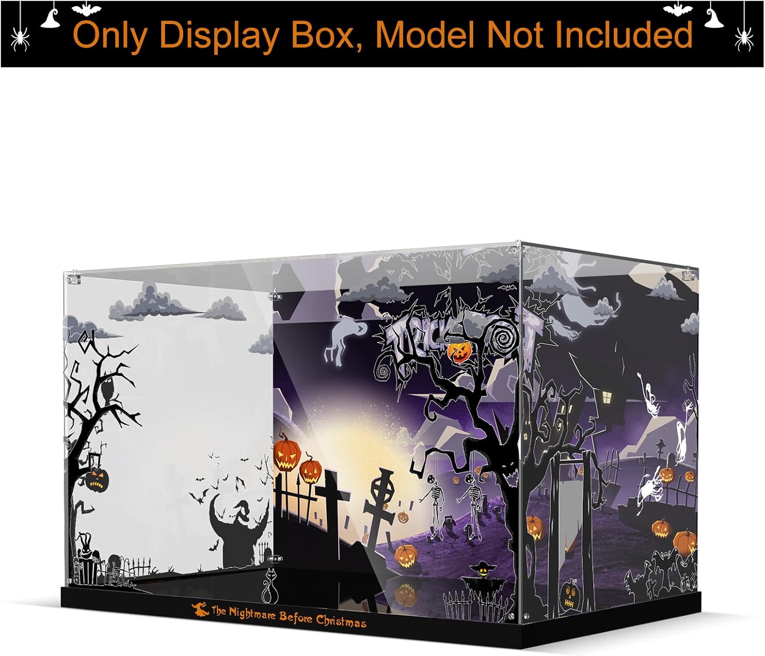 Display Case for 21351 Lego Disney Tim Burton's The Nightmare Before Christmas Building Set - Acrylic Box with Crystal Nut Design & Printed Background (Case Only, Model Not Included)