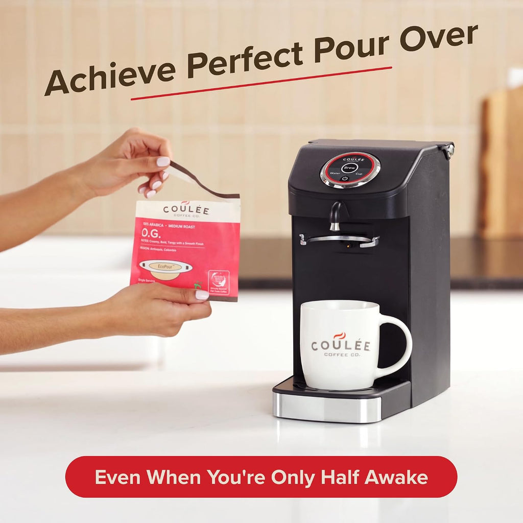 SWIRL Single Serve Pour-Over Coffee Maker, No Plastic Pods, Stainless Steel Brew Path, Automated Pour Over Machine, Use with Any Mug, Black