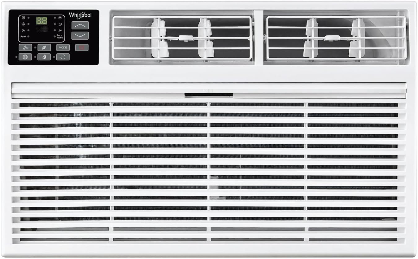 Whirlpool 10,000 BTU Through the Wall Air Conditioner, 230V, Cools up to 450 Sq. Ft for Living Room, Bedroom, Kitchen, Apartment, with Dehumidifier, Remote Control, Digital Display, 24H Timer, White