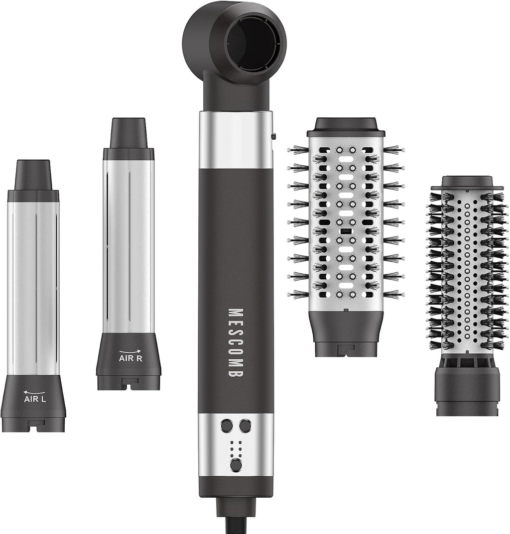 MESCOMB 5 in 1 Hot Air Brush Set - 110,000 RPM Hair Dryer for Fast Drying, Multi-Styler with Auto-Wrap Curlers, Straightening and Volumizing Brush(Gray)