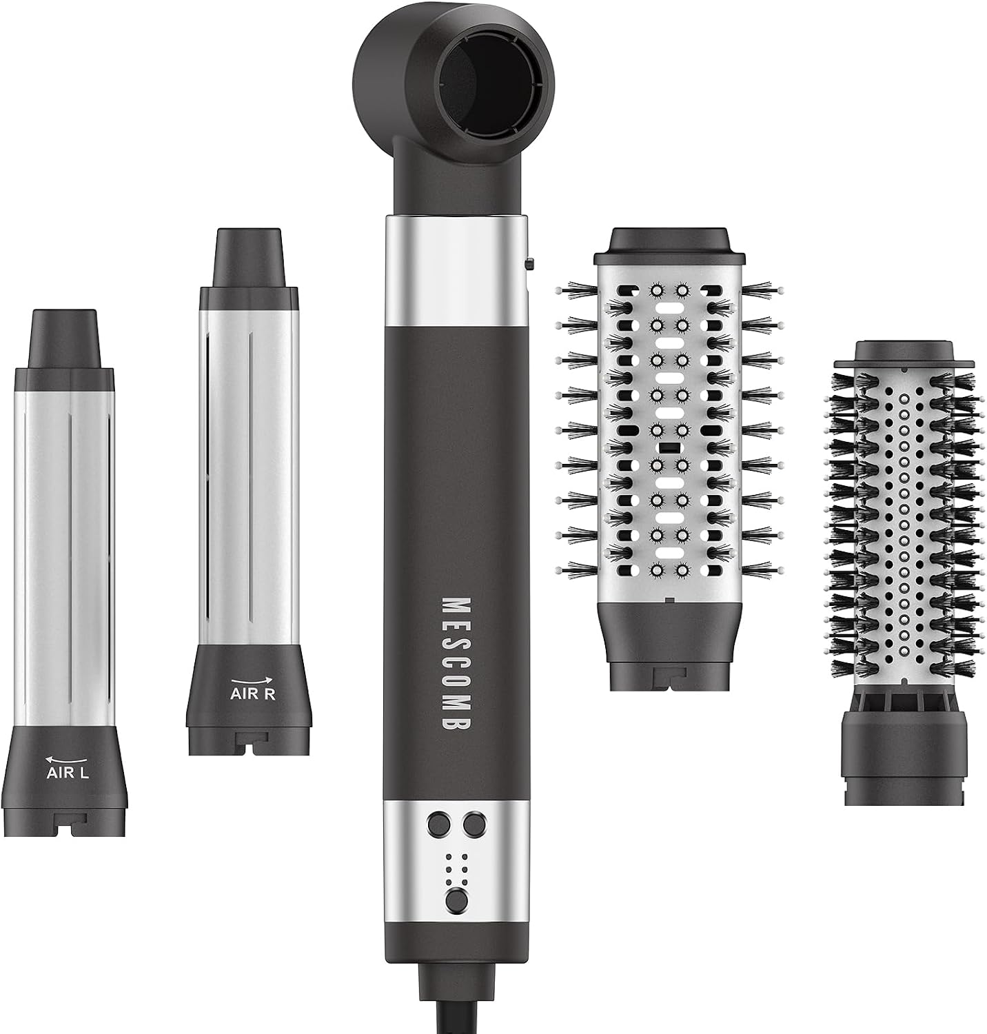 MESCOMB 5 in 1 Hot Air Brush Set - 110,000 RPM Hair Dryer for Fast Drying, Multi-Styler with Auto-Wrap Curlers, Straightening and Volumizing Brush(Gray)