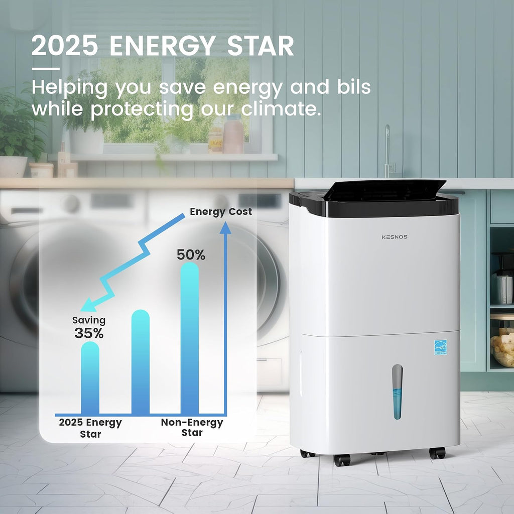 Kesnos 150 Pints Energy Star Dehumidifier with Pump for Space Up to 7500 Sq. Ft - Dehumidifier for Basement with Drain Hose, 1.85 Gal Water Tank, Handle, Self-Drying, Idear for Home, Office