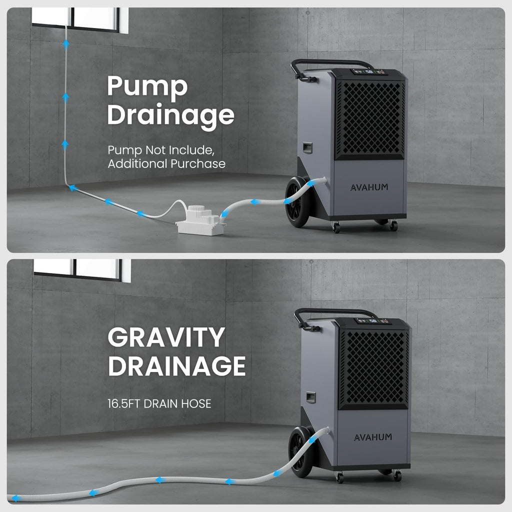 Commercial Dehumidifier,Grey Industrial Dehumidifier 320 Pint for 8,000 Sq.Ft Basement Warehouse Construction, Large Heavy Duty Commercial Grade Dehumidifiers with Drain Hose, Auto Defrost,Restart