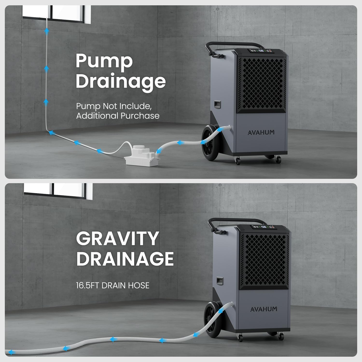 Commercial Dehumidifier,Grey Industrial Dehumidifier 320 Pint for 8,000 Sq.Ft Basement Warehouse Construction, Large Heavy Duty Commercial Grade Dehumidifiers with Drain Hose, Auto Defrost,Restart