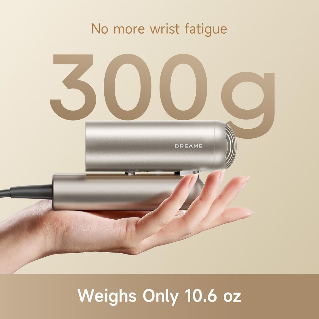 Dreame Pocket Pro Hair Dryer, Dual Voltage Travel Blow Dryer with Diffuser, 1300W Professional HighSpeed Ionic Hair Blower, Fast Drying, Low Noise, Lightweight, No Heat Damage, Global Travel 120V/240V