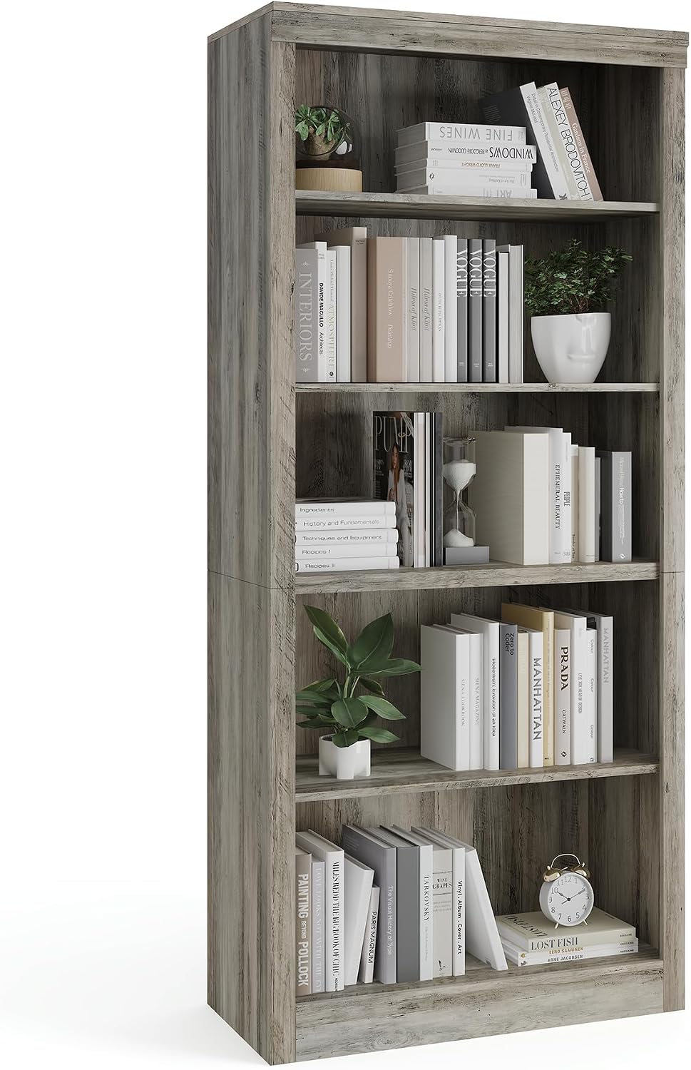 GarveeHome 71 in Tall Bookcase,Wooden Bookshelf with 5 Tiers, Modern Book Shelf in Ivory White, Floor Standing Display Shelves for Bedroom, Living Room and Office for Home
