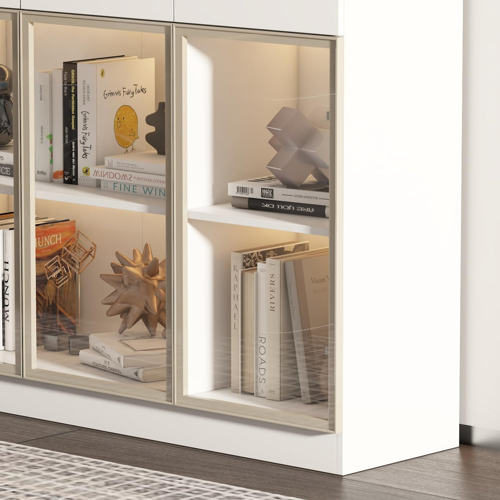 Curio Display Cabinet with Light, Storage Shelves with Pop-up Glass Doors, 3 Drawers & 3 Color Light, Collectibles Cabinet Display Shelf, Bookshelf Showcase for Living Room, White w/Hutch
