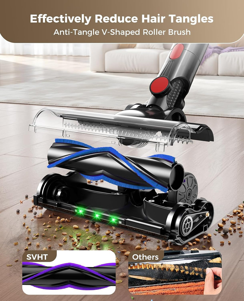 Cordless Vacuum Cleaner, 450W 40KPA Vacuum Cleaners for Home, 45Mins Lightweight Stick Vacuum with Advanced Green Light Tech, Rechargeable Battery Vacuum for Carpet,Pet Hair,Hardwood Floor